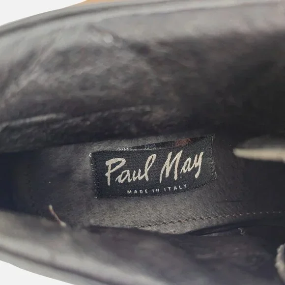Vintage Paul May Italy Black Leather Chukka Ankle Boots Mens 9W Wide Tall Heels - Picture 8 of 11